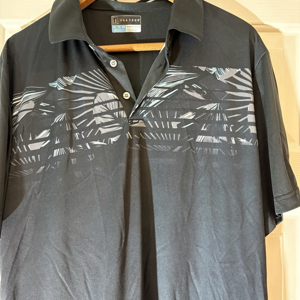 PGA TOUR Pro Series Men's XL Black/Gray Athletic Fit Graphic Print Polo Shirt